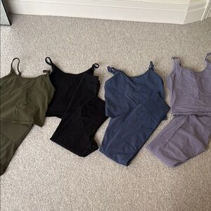 Set of 4 Everlane Stylish Tank and Legging Set in Olive, Black, Blue and purple